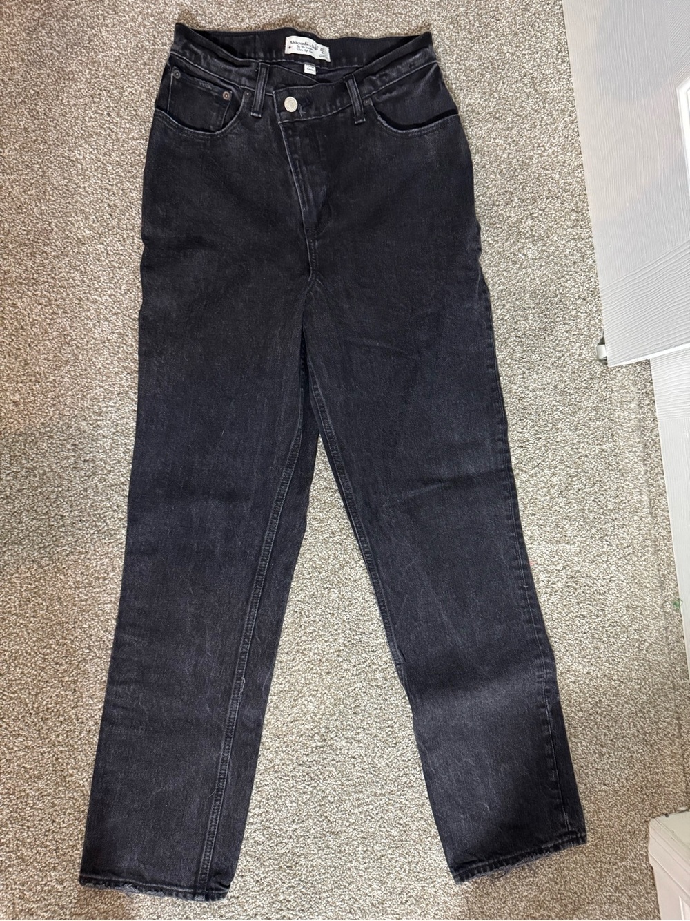 Abercrombie & Fitch Black Straight Leg Jeans with Cross Button Closure